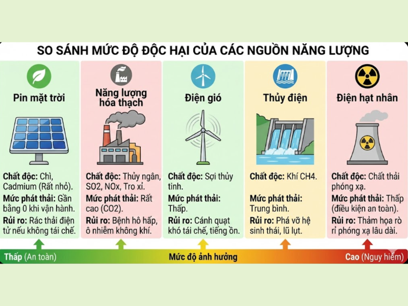 So s&aacute;nh mức độc hại của tấm pin mặt trời với nhi&ecirc;n liệu kh&aacute;c