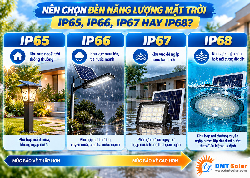 Bạn cần căn cứ v&agrave;o nhu cầu sử dụng thực tế khi lựa chọn chỉ số IP đ&egrave;n năng lượng mặt trời&nbsp;