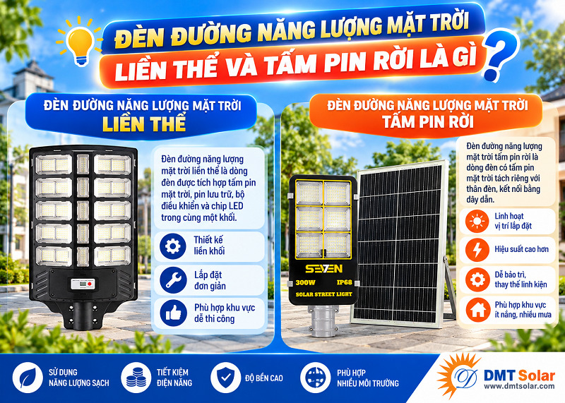 Đ&egrave;n đường năng lượng mặt trời liền thể v&agrave; tấm pin rời đều l&agrave; đ&egrave;n đường solar