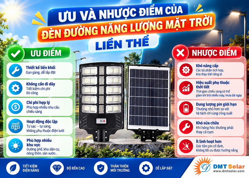 Ưu v&agrave; nhược điểm của đ&egrave;n năng lượng mặt trời liền thể