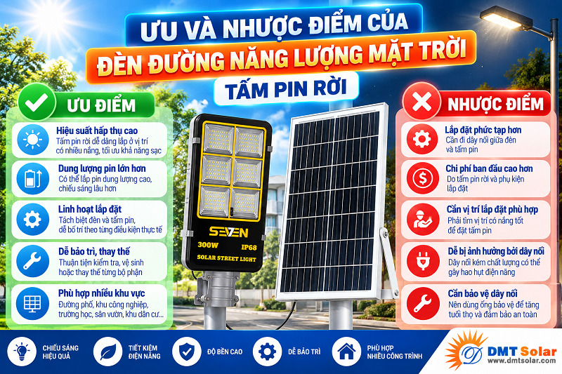 Đ&egrave;n năng lượng mặt trời tấm pin rời cũng c&oacute; những ưu v&agrave; nhược điểm