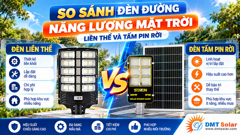 So s&aacute;nh đ&egrave;n đường năng lượng mặt trời liền thể v&agrave; tấm pin rời theo từng ti&ecirc;u ch&iacute; 