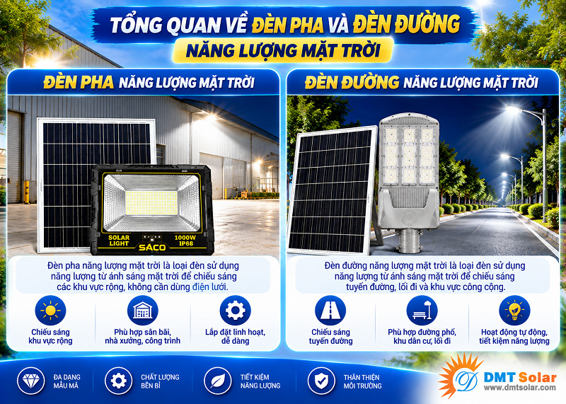 Đ&egrave;n pha v&agrave; đ&egrave;n đường năng lượng mặt trời đều l&agrave; những thiết bị chiếu s&aacute;ng xanh được ưa chuộng