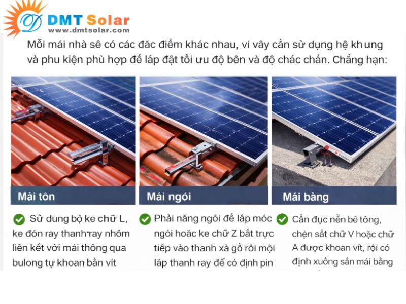 Gắn khung giá đỡ chuyên dụng cho tấm pin mặt trời