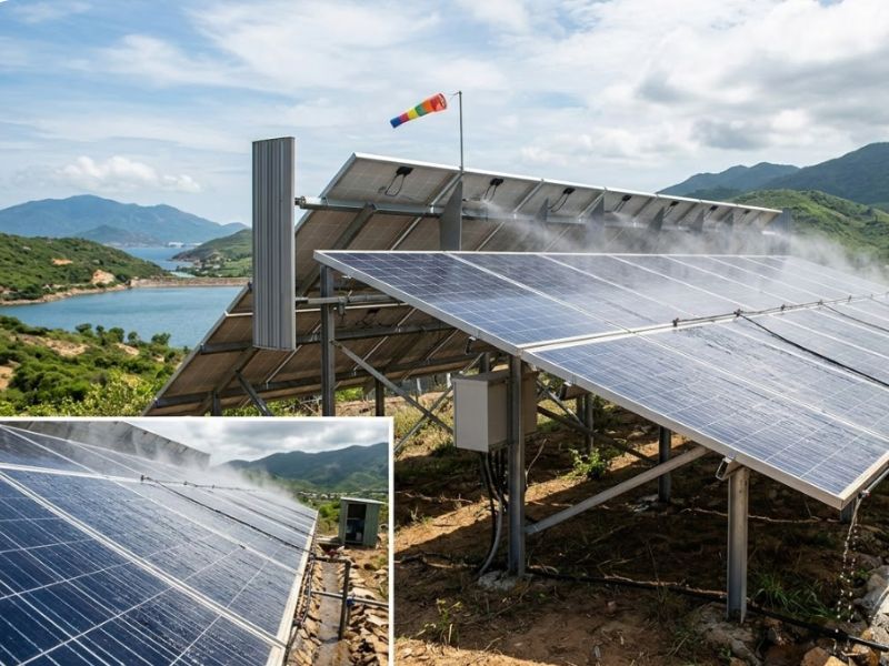 Việc l&agrave;m m&aacute;t tấm pin năng lượng mặt trời c&oacute; thể gi&uacute;p tăng hiệu suất v&agrave; k&eacute;o d&agrave;i tuổi thọ của ch&uacute;ng