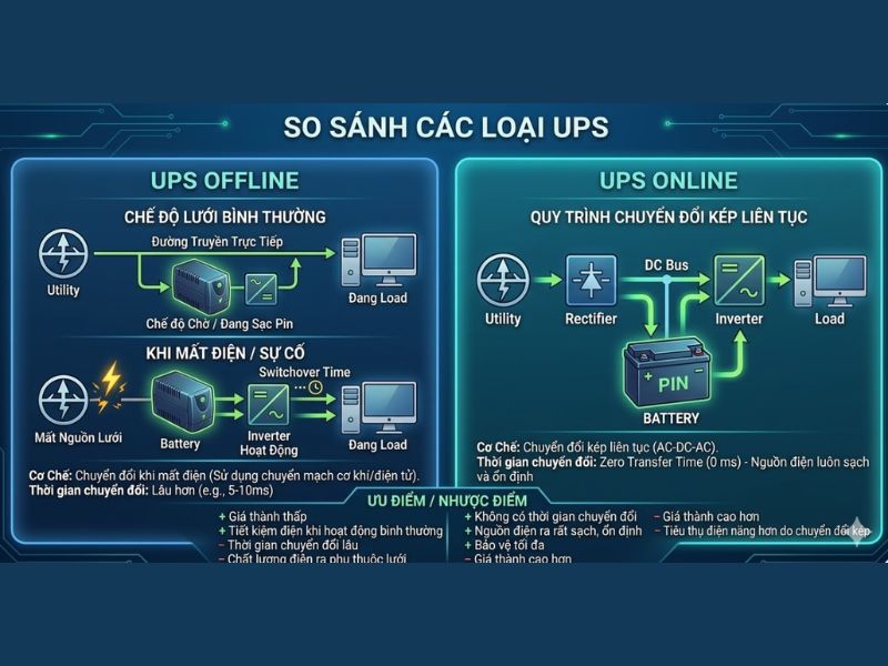 N&ecirc;n chọn UPS trực tuyến hay ngoại tuyến?