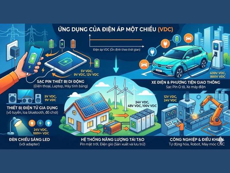 C&aacute;c ứng dụng của d&ograve;ng điện &aacute;p VDC