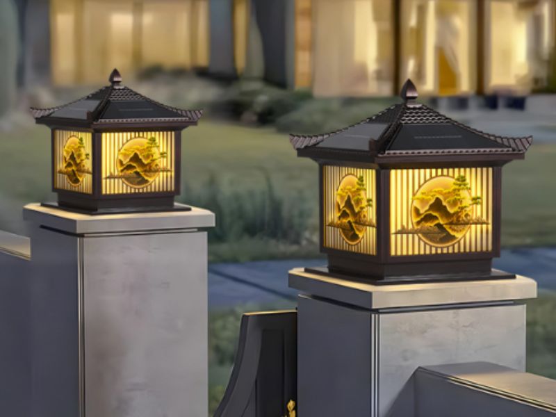 Lắp đ&egrave;n trụ cổng ở tường r&agrave;o, h&agrave;ng r&agrave;o