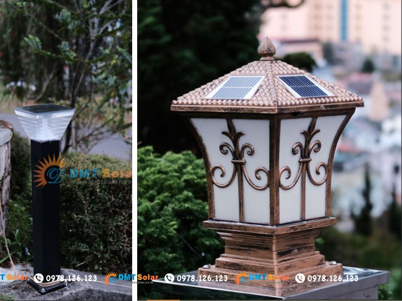 Đ&egrave;n trụ s&acirc;n vườn năng lượng mặt trời trang tr&iacute; cổng