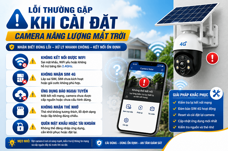 Lỗi thường gặp khi c&agrave;i đặt camera năng lượng mặt trời tr&ecirc;n điện thoại