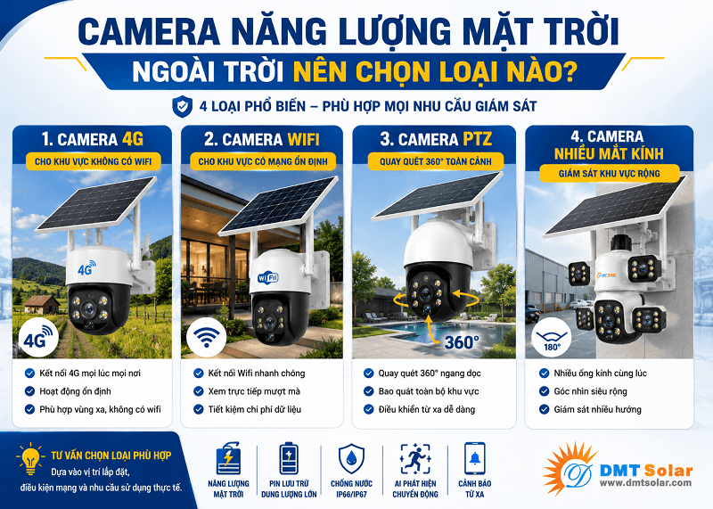 C&aacute;c loại camera năng lượng mặt trời chống mưa nắng