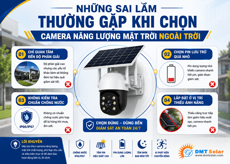 Sai lầm thường gặp khi chọn camera năng lượng mặt trời ngo&agrave;i trời