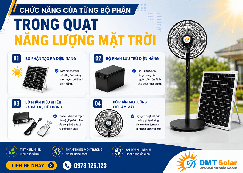 Chức năng của từng bộ phận trong quạt Solar Fan
