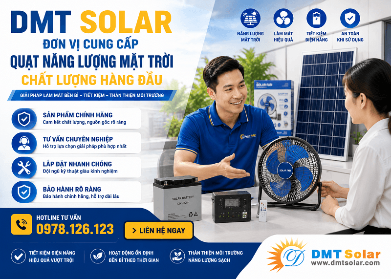 DMT Solar l&agrave; thương hiệu chuy&ecirc;n cung cấp c&aacute;c d&ograve;ng quạt năng lượng mặt trời tại Việt Nam