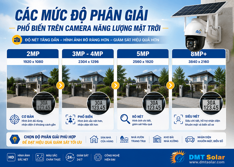 C&aacute;c mức độ ph&acirc;n giải phổ biến tr&ecirc;n camera năng lượng mặt trời