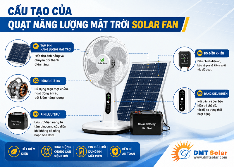 Cấu tạo của quạt năng lượng mặt trời 