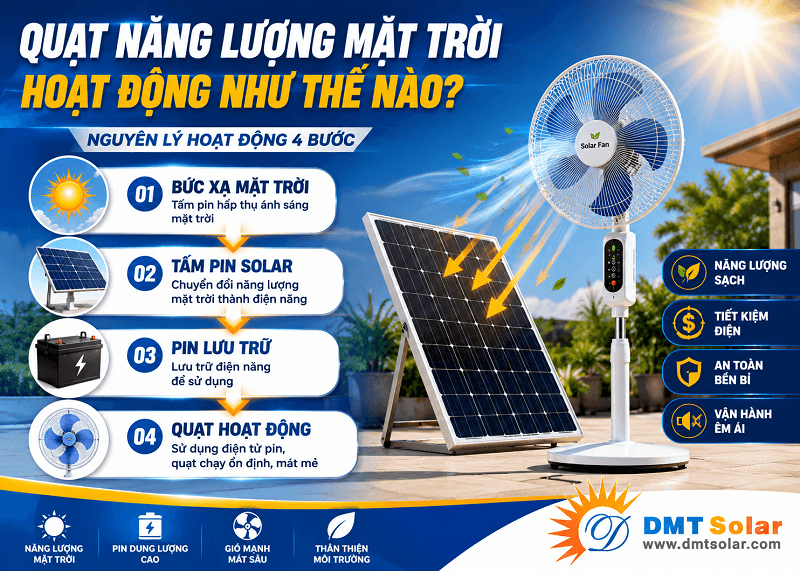 Nguy&ecirc;n l&yacute; hoạt động của quạt năng lượng mặt trời vận h&agrave;nh độc lập