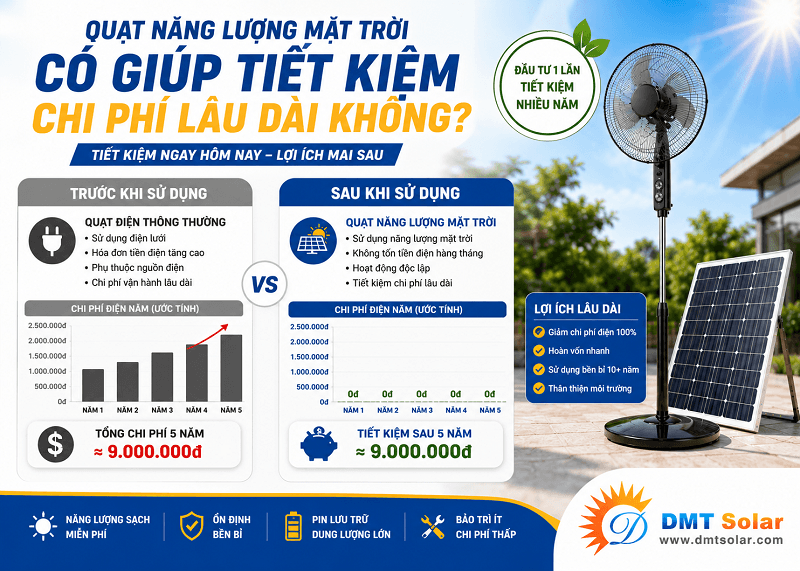 Quạt năng lượng mặt trời c&oacute; gi&uacute;p tiết kiệm chi ph&iacute; l&acirc;u d&agrave;i