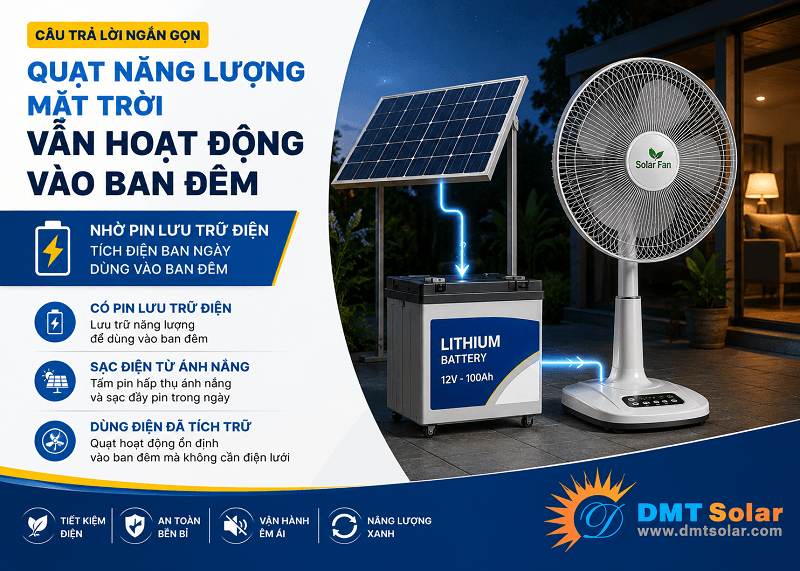 Quạt d&ugrave;ng năng lượng mặt trời ho&agrave;n to&agrave;n c&oacute; thể hoạt động v&agrave;o ban đ&ecirc;m
