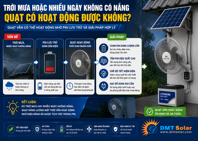 Trong những ng&agrave;y mưa, c&oacute; hai nguồn năng lượng vẫn được tiếp tục giữ cho quạt hoạt động