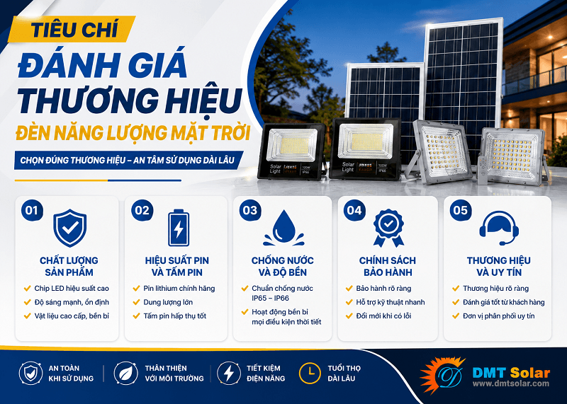 Ti&ecirc;u ch&iacute; đ&aacute;nh gi&aacute; một thương hiệu đ&egrave;n năng lượng mặt trời uy t&iacute;n