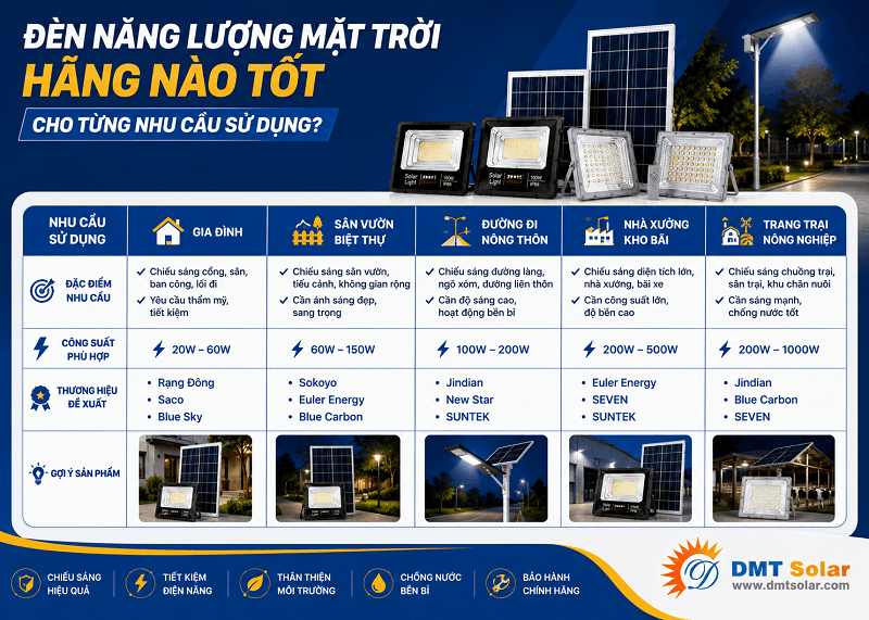 Đ&egrave;n năng lượng mặt trời h&atilde;ng n&agrave;o tốt cho từng nhu cầu sử dụng?