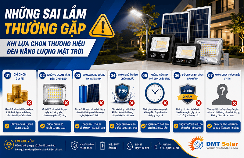 Sai lầm thường gặp khi lựa chọn thương hiệu đ&egrave;n d&ugrave;ng năng lượng mặt trời