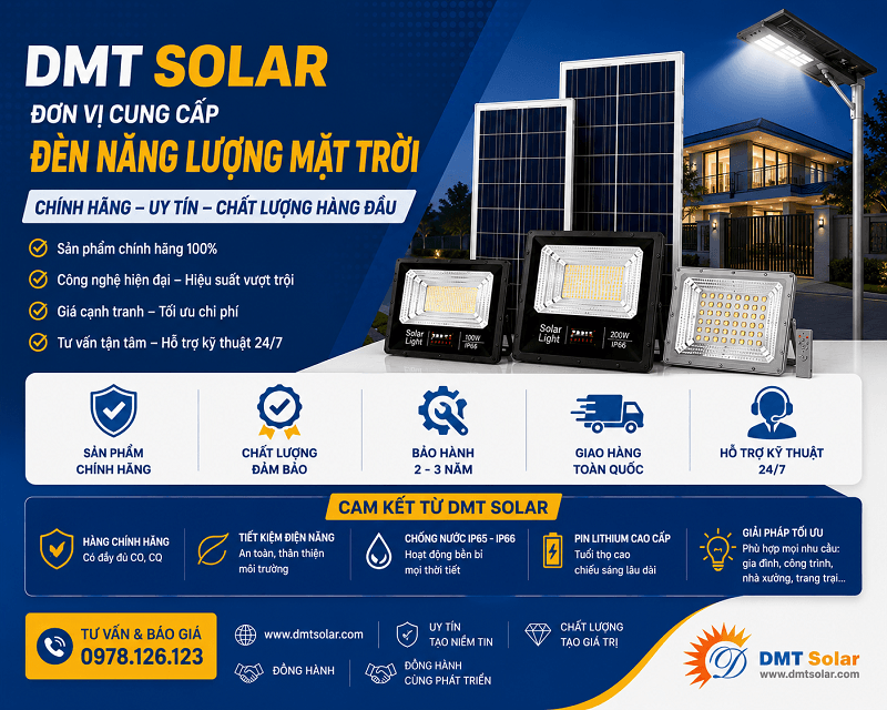 DMT Solar cung cấp đ&egrave;n năng lượng mặt trời ch&iacute;nh h&atilde;ng