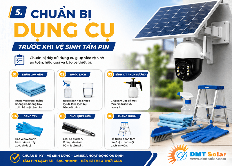 Chuẩn bị dụng cụ trước khi vệ sinh tấm pin