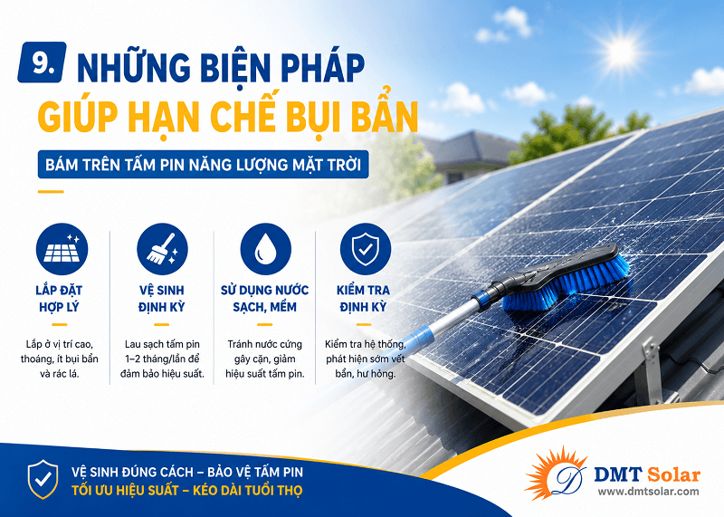 Những biện ph&aacute;p gi&uacute;p hạn chế bụi bẩn b&aacute;m tr&ecirc;n tấm pin
