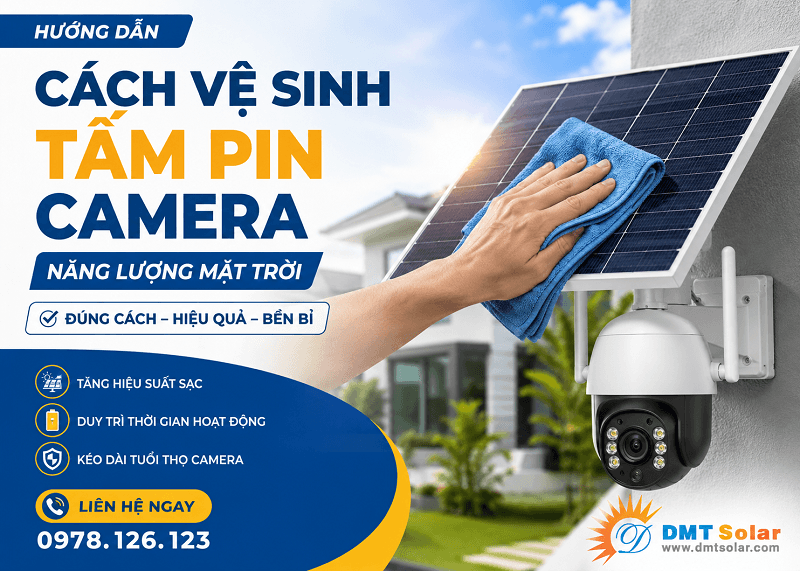 Vệ sinh tấm pin camera năng lượng mặt trời gi&uacute;p k&eacute;o d&agrave;i tuổi thọ của thiết b