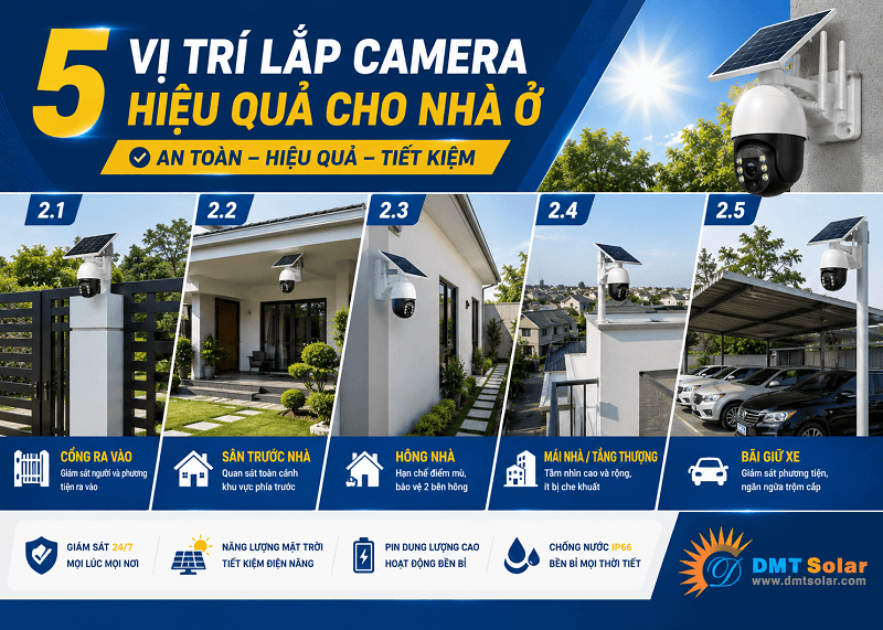 Vị tr&iacute; lắp camera năng lượng mặt trời hiệu quả