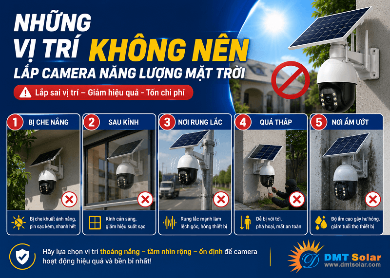 Vị tr&iacute; kh&ocirc;ng n&ecirc;n lắp camera năng lượng mặt trời
