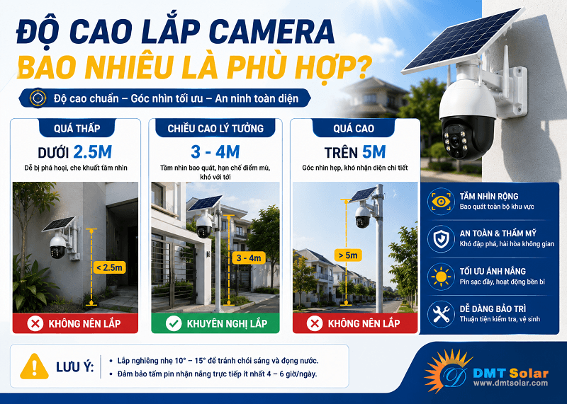 Khi triển khai camera gi&aacute;m s&aacute;t, độ cao được xem l&agrave; l&yacute; tưởng l&agrave; khoảng 3-4 m&eacute;t so với mặt đất