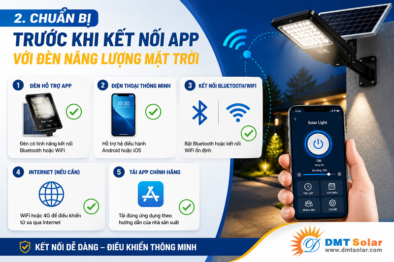 Chuẩn bị trước khi kết nối app với đ&egrave;n năng lượng mặt trời