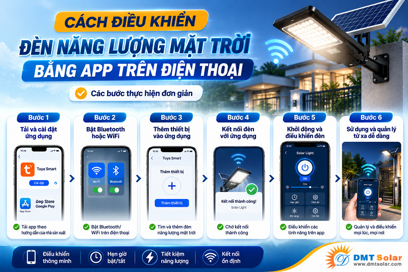 C&aacute;ch điều khiển đ&egrave;n năng lượng mặt trời bằng app tr&ecirc;n điện thoại