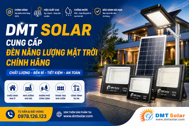 DMT Solar tự h&agrave;o l&agrave; một trong những đơn vị chuy&ecirc;n ph&acirc;n phối c&aacute;c d&ograve;ng đ&egrave;n năng lượng mặt trời ch&iacute;nh h&atilde;ng