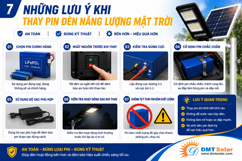 Những lưu &yacute; khi thay pin đ&egrave;n năng lượng mặt trời