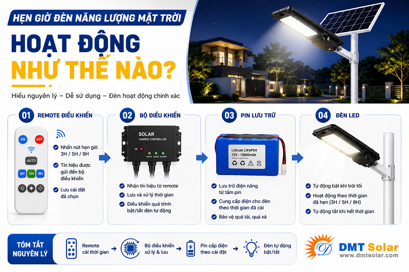 Nguy&ecirc;n l&yacute; hẹn giờ của đ&egrave;n sạc năng lượng mặt trời 