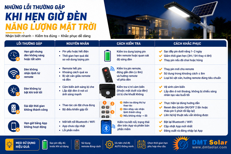 Những lỗi thường gặp khi hẹn giờ đ&egrave;n NLMT