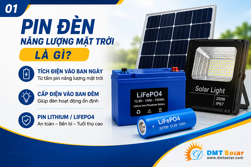 Pin đ&egrave;n năng lượng mặt trời l&agrave; thiết bị t&iacute;ch trữ điện năng từ &aacute;nh s&aacute;ng mặt trời