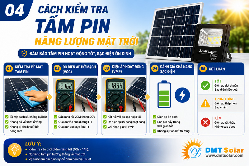 Đặt tấm pin dưới nắng để kiểm tra hoạt động của pin