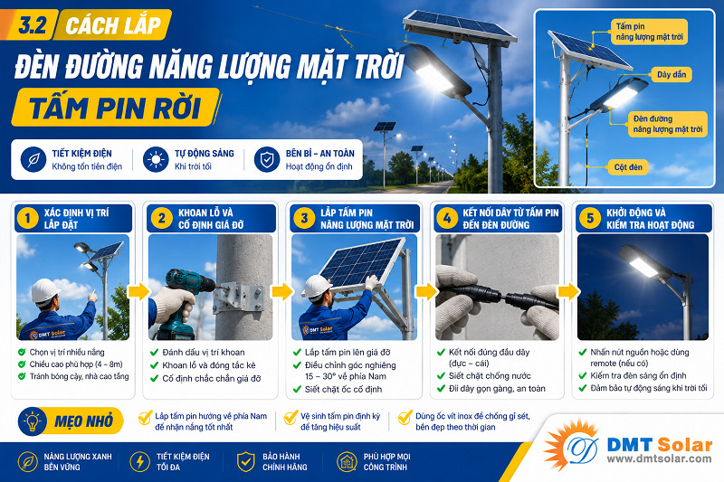 C&aacute;ch lắp đ&egrave;n năng lượng mặt trời tấm pin rời
