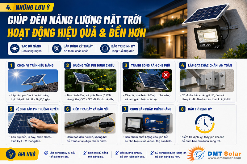 Những lưu &yacute; gi&uacute;p đ&egrave;n NLMT hoạt động hiệu quả v&agrave; bền hơn