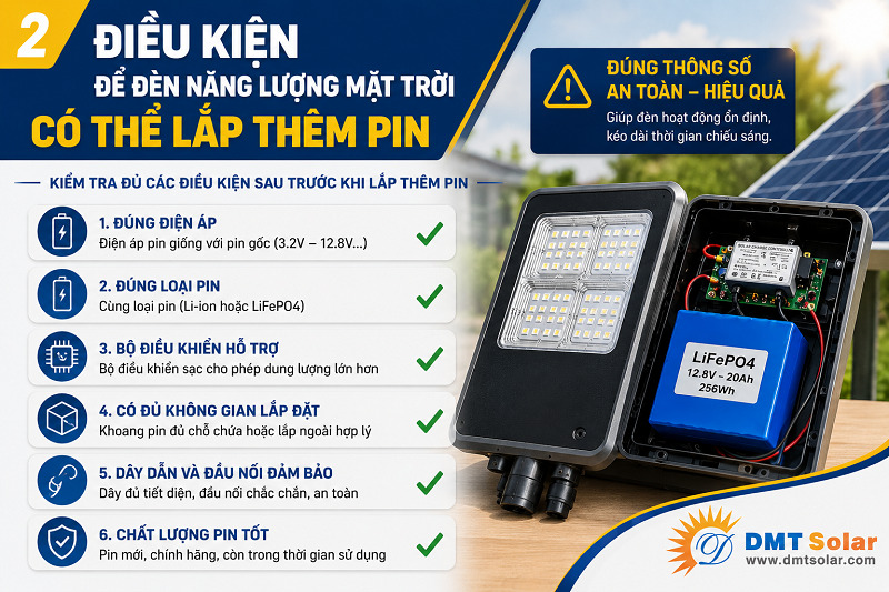 Điều kiện để đ&egrave;n năng lượng mặt trời c&oacute; thể lắp th&ecirc;m pin