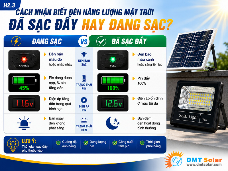 Khi đ&egrave;n chiếu s&aacute;ng đ&uacute;ng thời gian thiết kế l&agrave; dấu hiệu nhận biết thiết bị đ&atilde; được sạc đầy pin