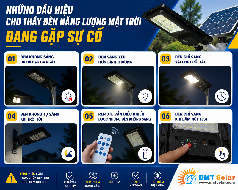 Dấu hiệu cho thấy đ&egrave;n năng lượng mặt trời đang gặp sự cố