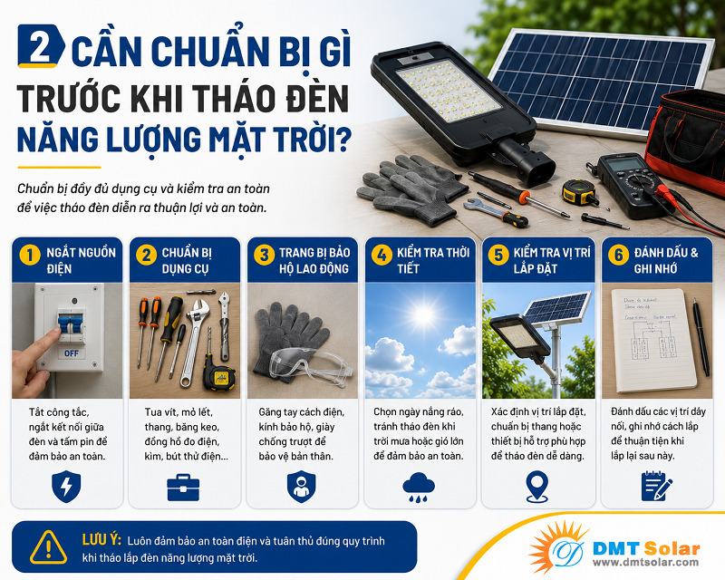 C&aacute;c dụng cụ cần chuẩn bị trước khi th&aacute;o đ&egrave;n sạc năng lượng mặt trời
