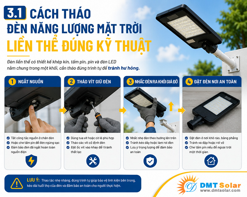 C&aacute;ch th&aacute;o đ&egrave;n năng lượng mặt trời liền thể