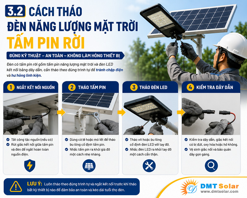 C&aacute;ch th&aacute;o đ&egrave;n năng lượng mặt trời tấm pin rời